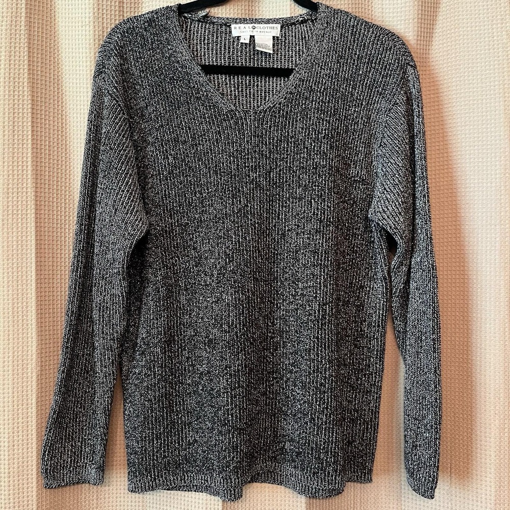 Real Clothes By Saks Fifth Avenue Black Metallic Silver Sweater VTG  Classic